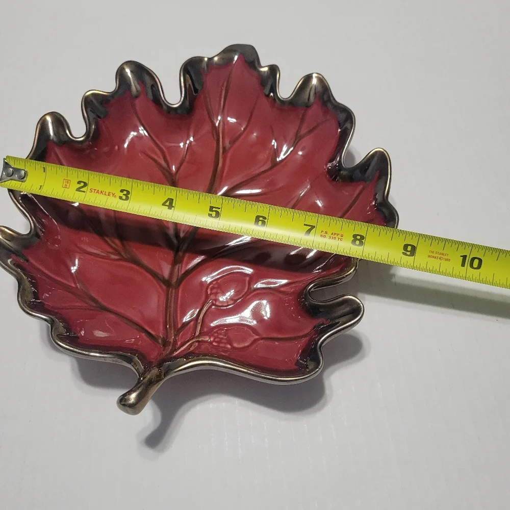 Stoneware Hand Painted Red Leaf bowl with gold trim